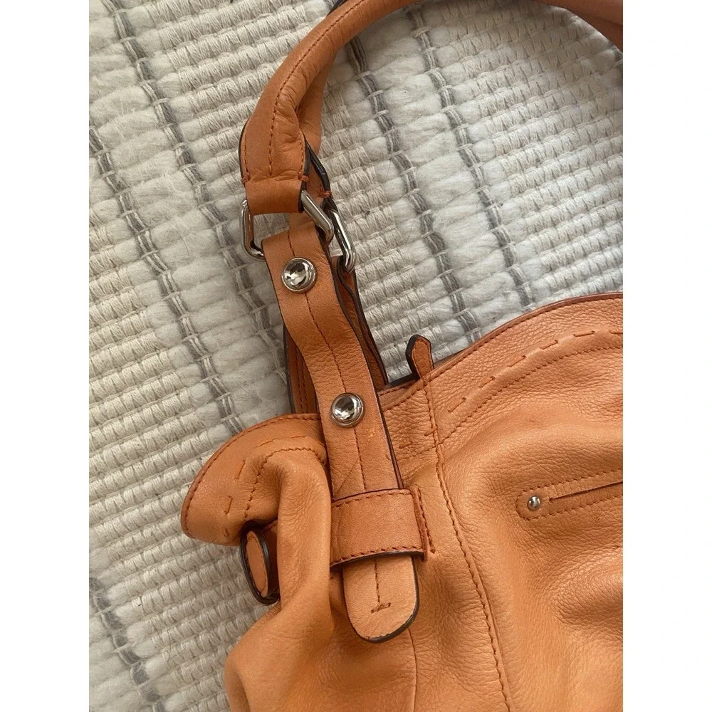 B Makowsky Leather Shoulder Hobo Bag Burnt Orange